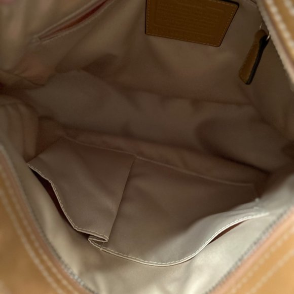 Coach NWOT Vintage Zoe Tan Beige Satin & Leather Shoulder Bag F14711 - Picture 7 of 10